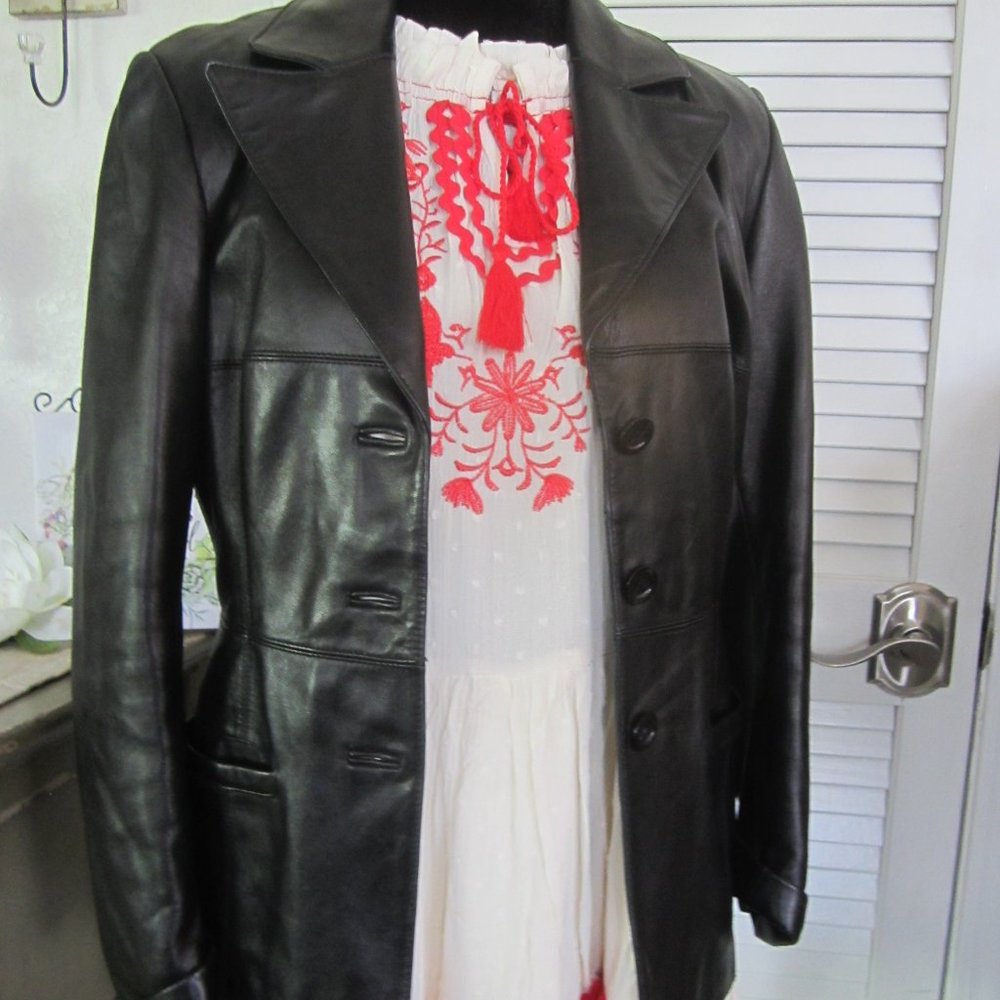 Bebe - Black Leather Three Button Closure Soft Le… - image 1